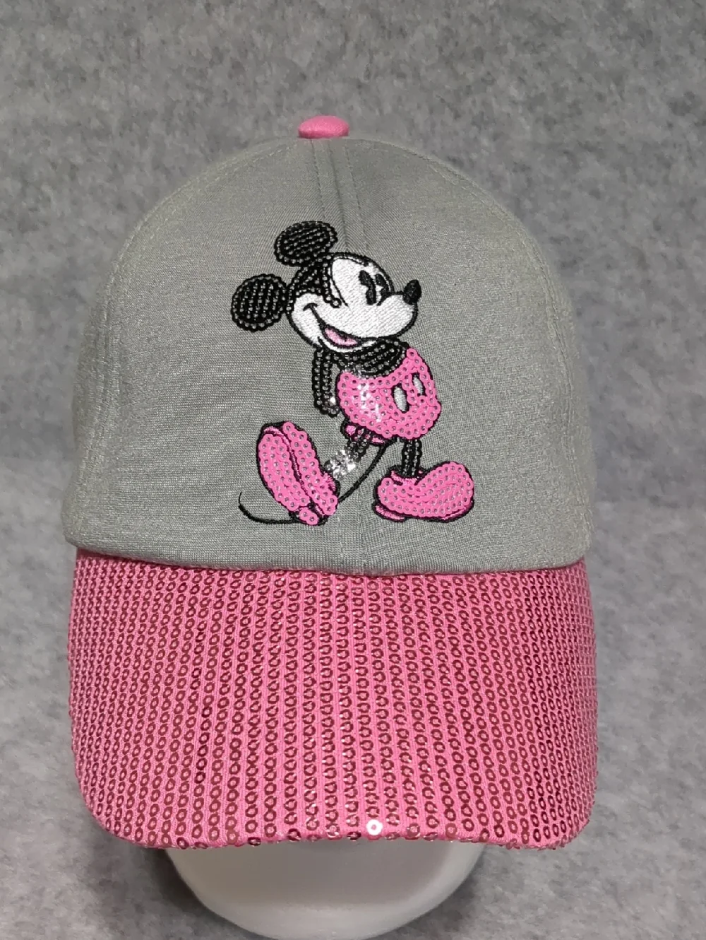 Disney Mickey Mouse Baseball Cap Pink Sequin Pink & Gray Adult Size 55-59 cm - Picture 3 of 9